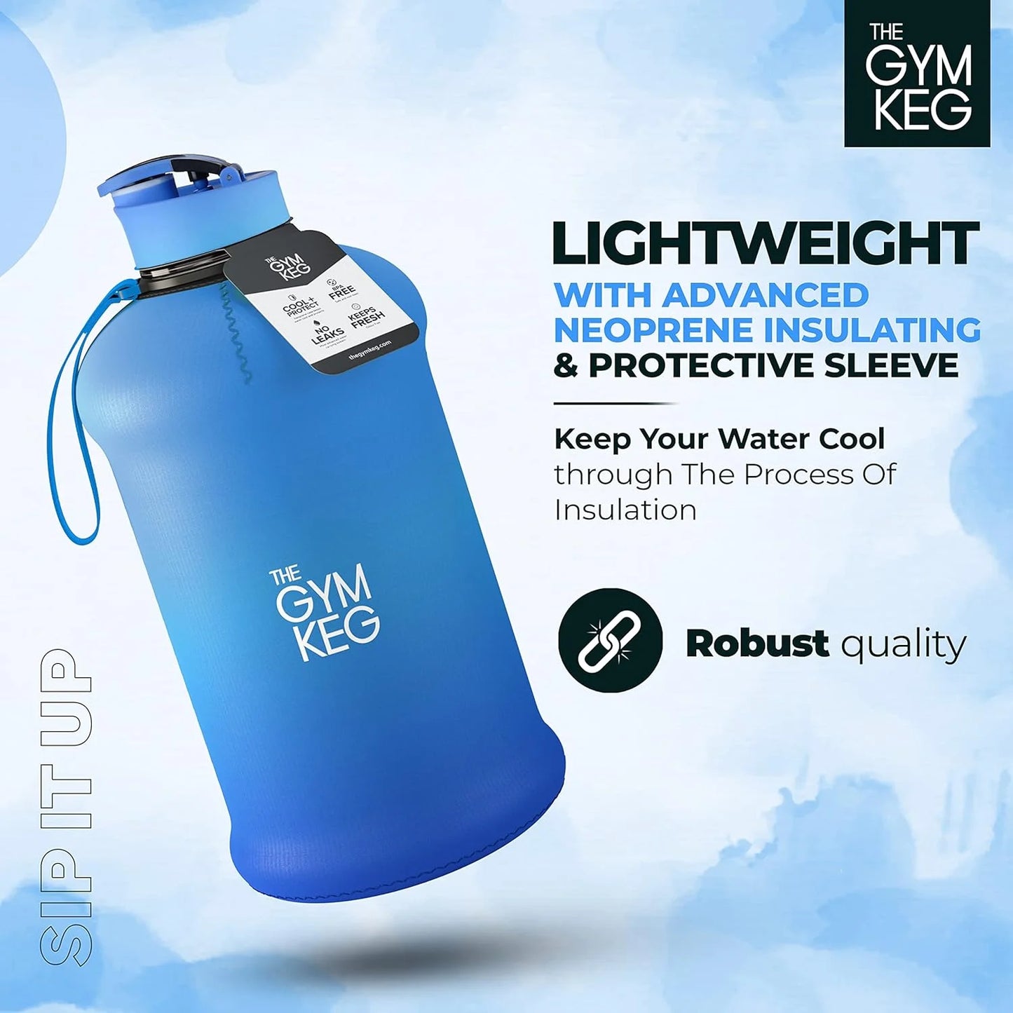 Blue Lagoon Sports Water Bottle Half Gallon - Carry Handle, Big Water Jug for Sport, Ecofriendly, Leakproof